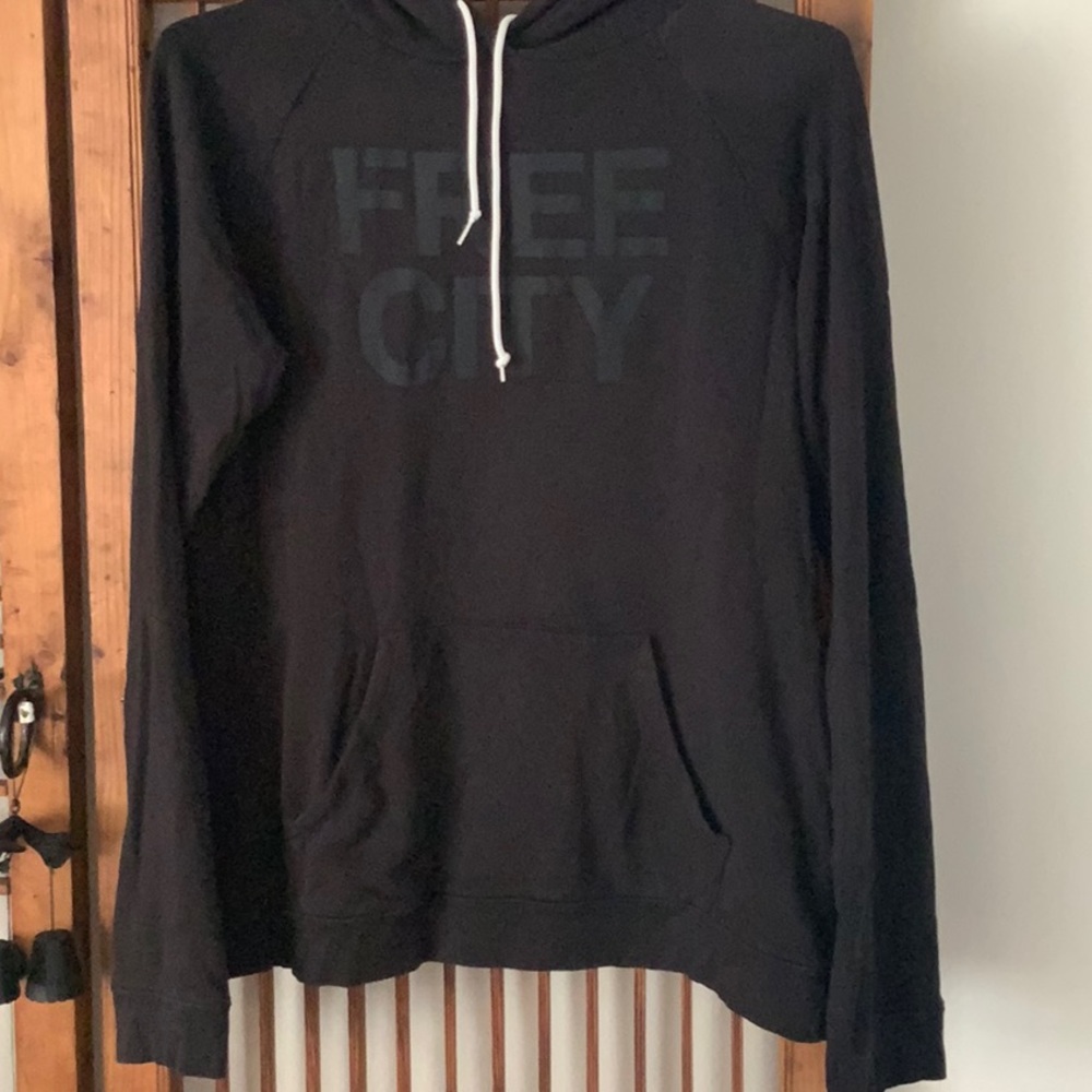 Free City hooded black cotton sweatshirt with front pouch
